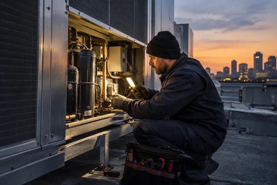 Refrigeration equipment being diagnosed with a work light