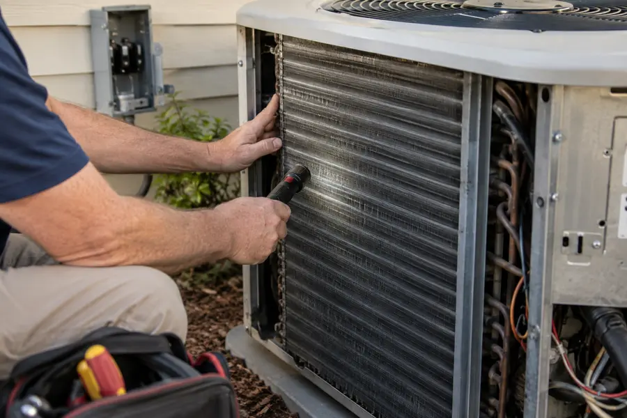 Technician inspecting refrigeration equipment